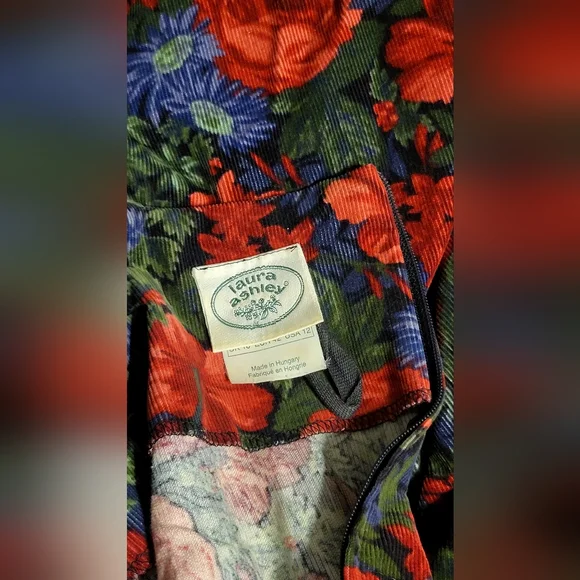 Vintage Laura Ashley Size 12 Corduroy Floral Garden Dress Gathered Zipper NICE - Picture 5 of 10